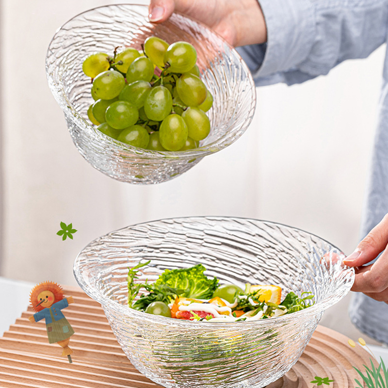 透明玻璃碗简约碗ins水果蔬菜沙拉料理碗网红个性碗高颜值草帽碗