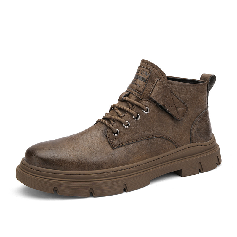 The 2023 autumn new Martin boots, winter fleece warm high-top workwear leather boots, mid-top British casual leather shoes Item Picture