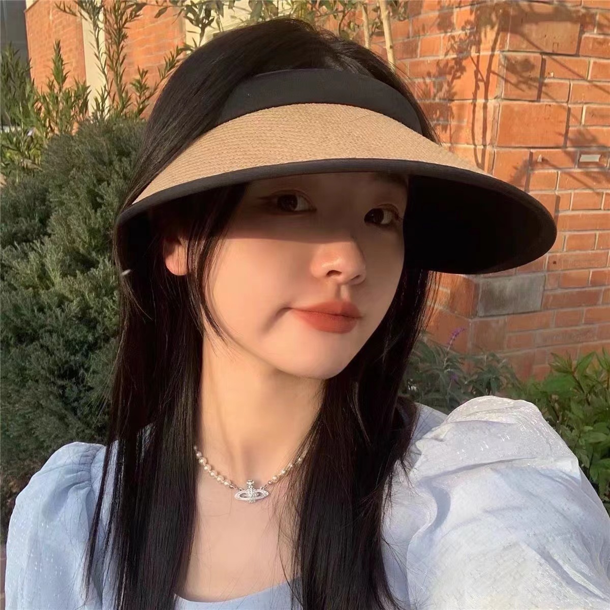 遮阳防晒帽女2023新款夏季大帽檐防紫外线太阳帽遮脸空顶草编草帽详情图3