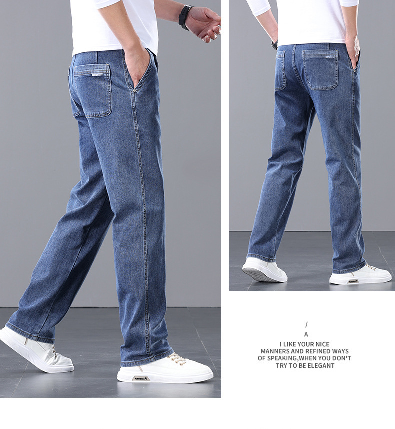 Factory direct sales of 2026 new summer thin high-end jeans for men, straight-leg loose stretch large-sized casual pants pic 9