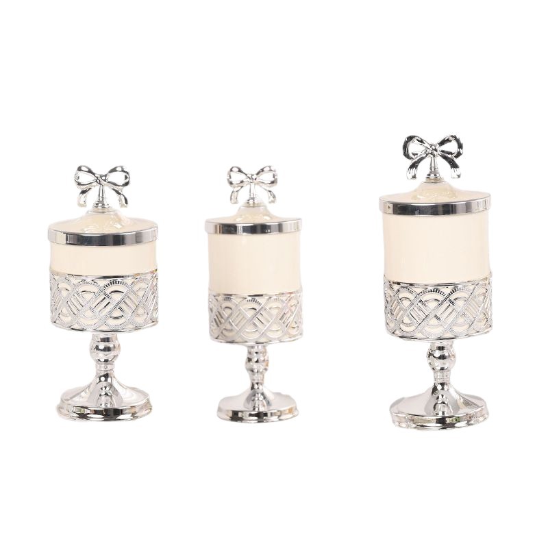 Cross-border golden light luxury candy jar, European silver candy storage jar three-piece set, transparent storage jar for dining table and living room Item Picture