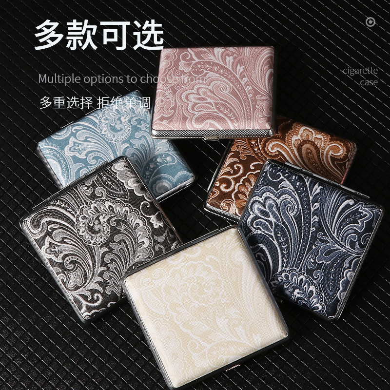Hot-selling classic leather-textured and rubber-reinforced thick 20-piece cigarette box for men, portable and lightweight metal veneered cigarette box details Picture