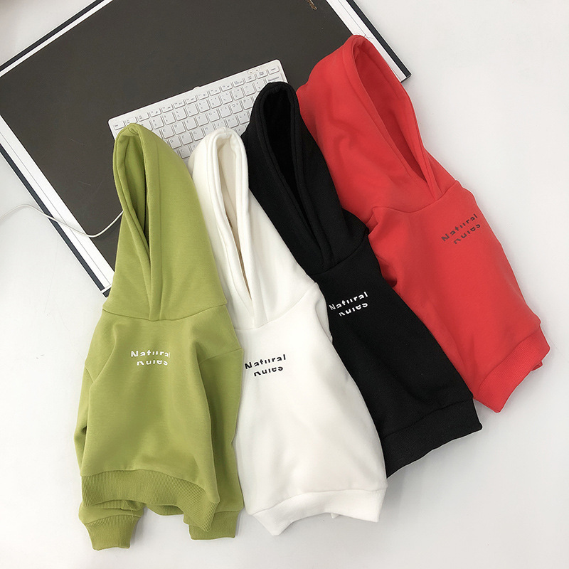 Chicos otoño invierno sudadera 2023 nuevo estilo con capucha peluche manga larga color sólido estampado de alta calidad guapo versión coreana niño bonito bonito Specification image