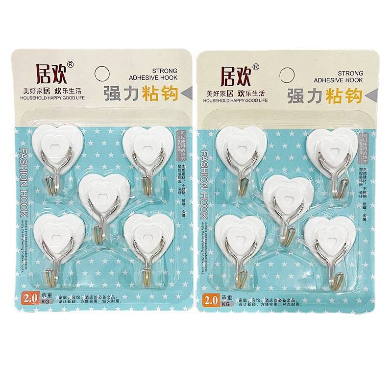 5 heart-shaped adhesive hooks, strong adhesive hooks, seamless adhesive hooks, door rear hooks, wall coat hooks, acrylic adhesive hooks