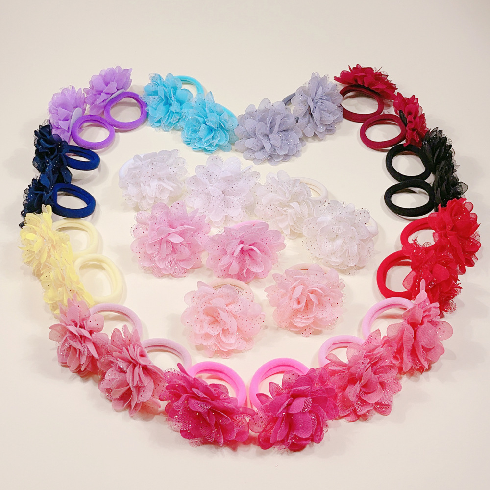 30 Children's Dopamine Mesh Flower Hair Rope Chiffon Fabric Flower Hair Band No Damage Hair Tie Hair Band Specification drawing