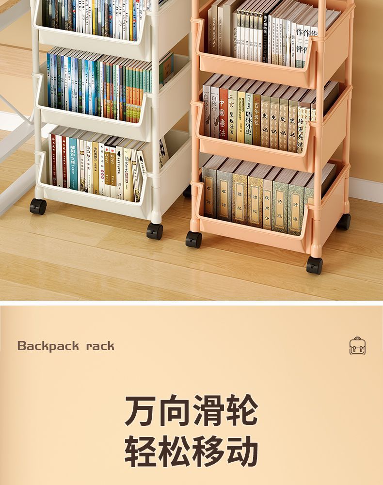 书架置物架家用多层书桌旁收纳书柜客厅零食杂物小推车多功能旋转详情25