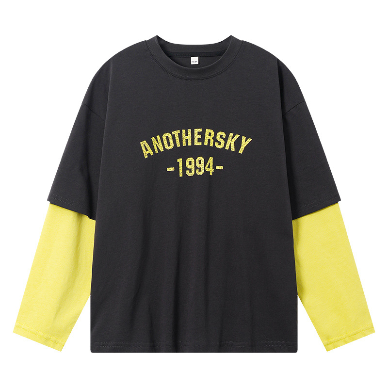 Two long-sleeved sportswear T-shirts for boys in autumn, 2025 new style, loose tops for teenagers and children in spring and autumn Item Picture