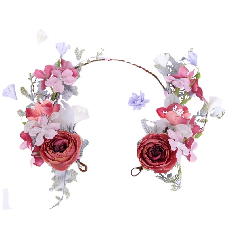 2022 New forest-style hairband, handcrafted flower wedding bride wreath, red artificial flower accessory for women Item Picture