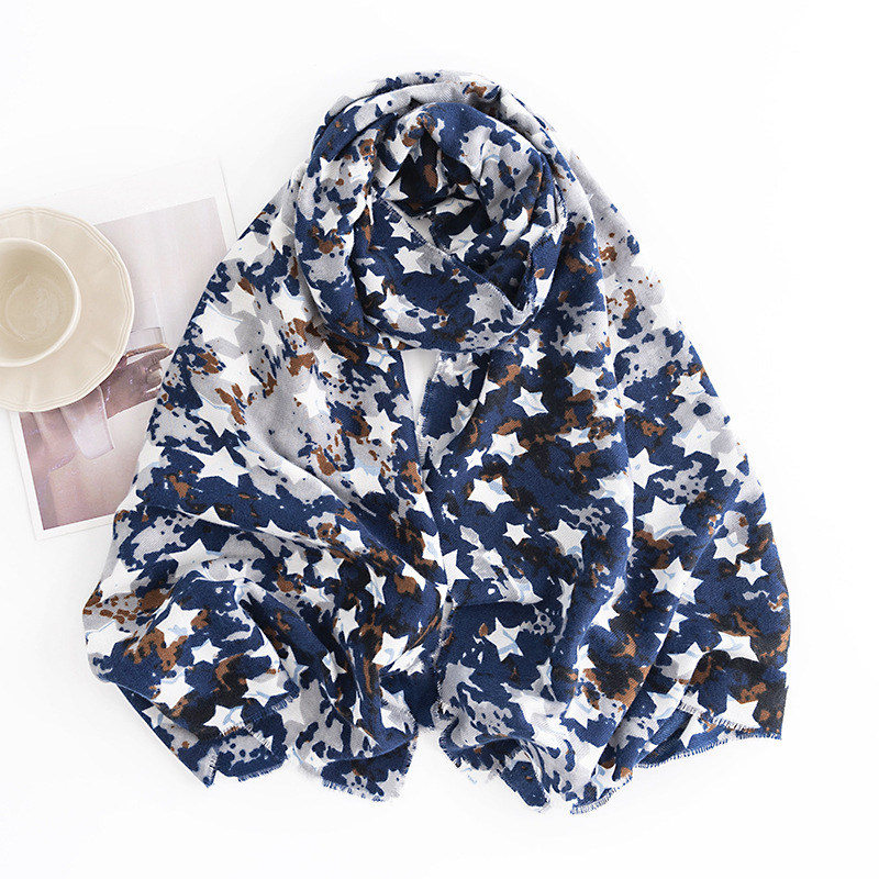 Star-Studded Printed Imitated Cashmere Scarf Elegant Style Warm Shawl Fashion Commuter Neck Shield Cold Bib details Picture