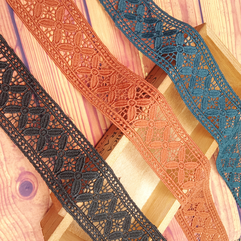 Lace factory direct sales of new black, dark green, brick red water-soluble double-sided barcode lace for clothing, scarves and home textile accessories details Picture
