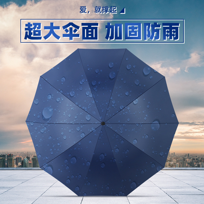 A large quantity of wholesale umbrellas for both sunny and rainy days, super large three-fold umbrellas, fully automatic men's large 10-bone double umbrellas to shield from the sun Application Scenario