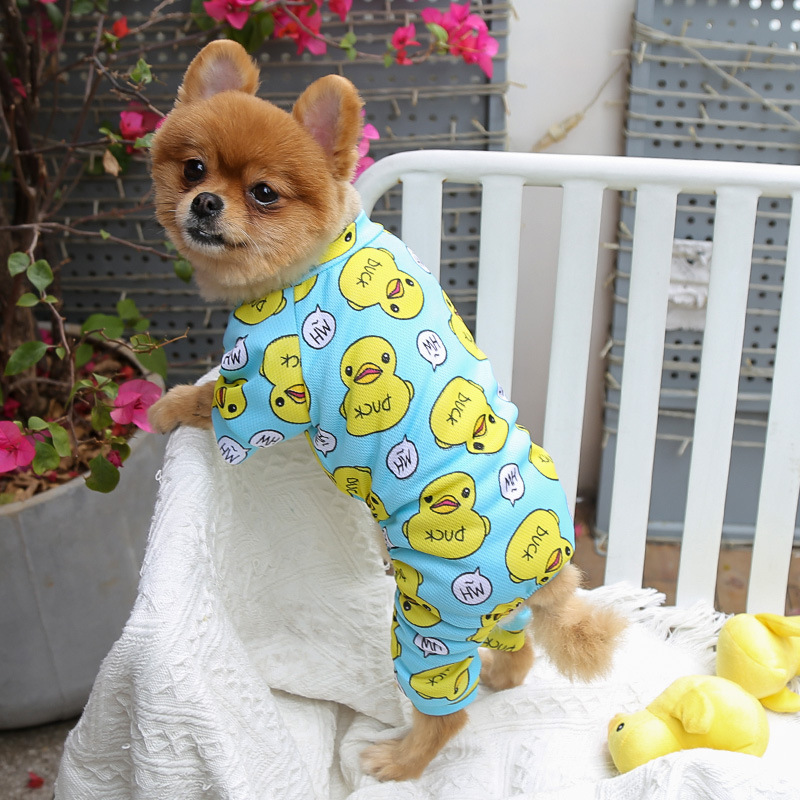Spring And Autumn Pet Dog Cat Teddy Pomeranian Duck Cartoon Pajamas As A Base For Four-Legged Clothing Supplies Application Scenario