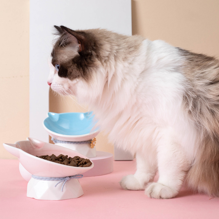Kitten bowl, big face cat food bowl, ceramic pet protection, cervical vertebrae, high legs cat food bowl, anti-tipping, single bowl cat supplies Specification image