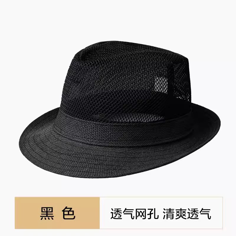 Summer Men's Hat Jazz Top Hat Sun Hat Straw Hat Mesh Hollow Straw Hat Summer Hat Breathable Mesh Hat Flat Brim details Picture