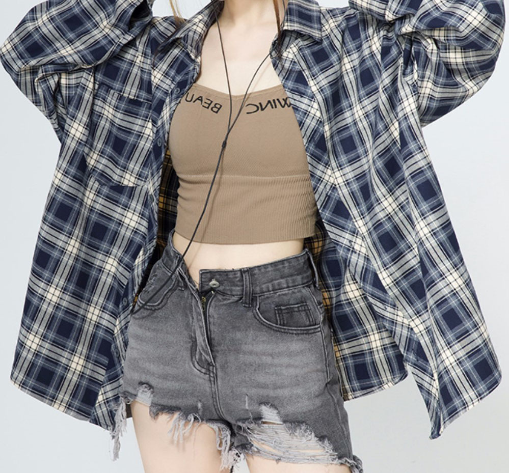 Korean version of High Street Beauty School Invitation: Plaid long-sleeved sun protection shirt for women's summer cardigan, thin shirt with top bf Specification image