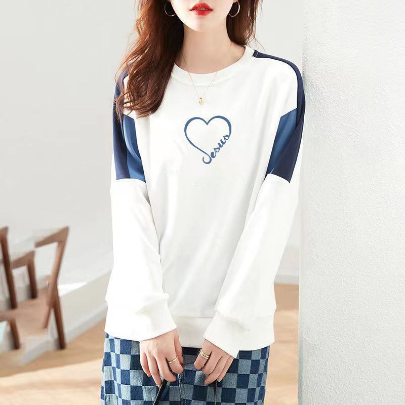 Splicing Against Color Hoodie Women 2023 Spring And Autumn New Foreign Air Age Reduction Shirt Spring And Autumn Loose Wear Bottom Shirt Tide details Picture