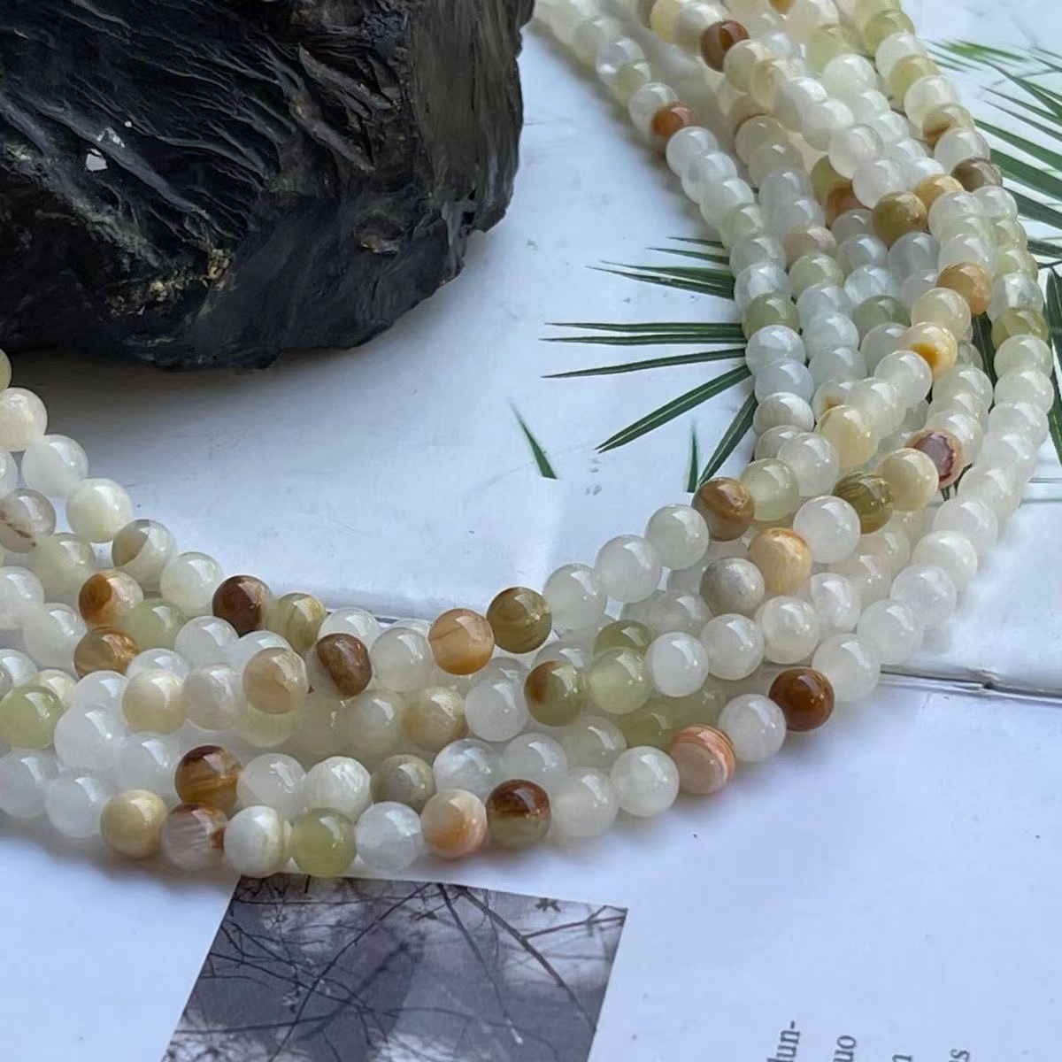 跨境厂家直销天然石阿富汗玉散珠DIY光珠磨砂手串珠饰品配件珠子