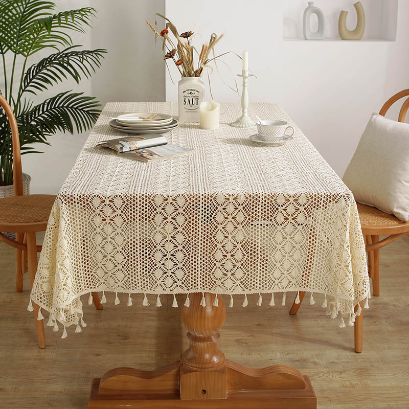 美式复古镂空拼接ins风圆桌布长方形西餐桌布餐垫成品桌布