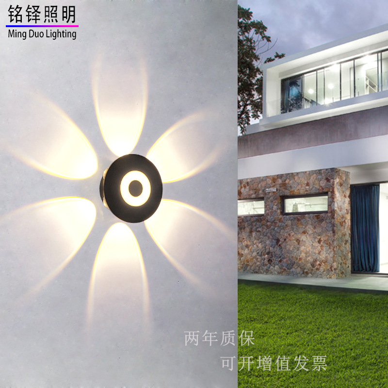 Outdoor wall lamp made of plastic, waterproof, exterior wall, courtyard, ten-light character, starlight building, landscape garden lamp, round Specification drawing