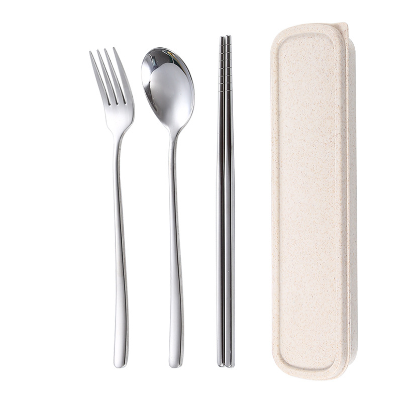 304 stainless steel portable tableware, Korean-style spoon and chopsticks set, student outdoor spoon, fork and chopsticks set, customizable logo Item Picture