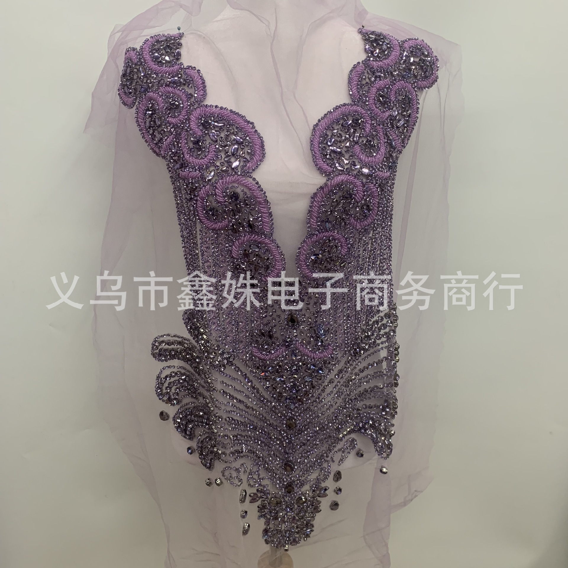 Purple crystal multi-color hand-stitched beaded long DIY wedding dress, stage performance dress, clothing accessories