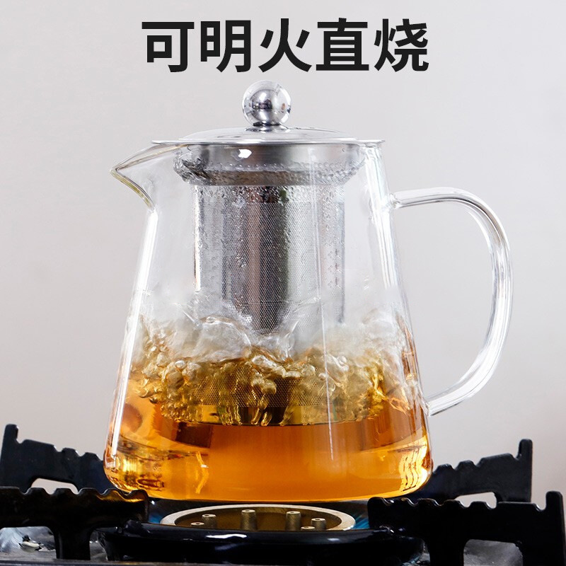 Thickened Glass Kettle Stainless Steel Filter Teapot details Picture