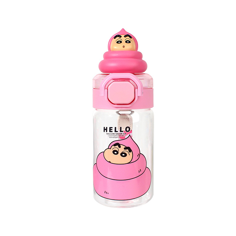 Crayon Small New Flash Glass Straight Drink Cartoon Figure Student Drinking Cup Heat-Resistant High Borosilicate Glass Sippy Cup Item Picture