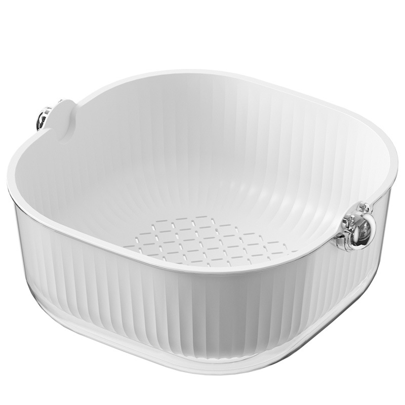 Kitchen Double Drain Basket Household Living Room Fruit Tray Thickened Washing Basin Three Sets Of Rice Washing Fruit And Vegetable Washing Basket Item Picture