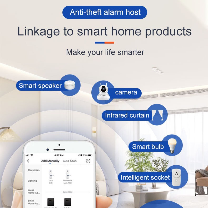 أجهزة الإنذار الذكي WiFi GSM متعددة اللغات، أجهزة الإنذار من للسرقة، الهواتف المحمولة، وأجهزة الإنذار الذكية WIFi 4G على الجدران Specification image