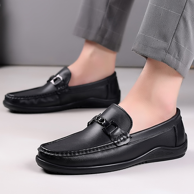 New autumn simple men's lazy casual shoes, men's oversized shoes, black shoes, genuine leather bean shoes, men's 48 Specification image