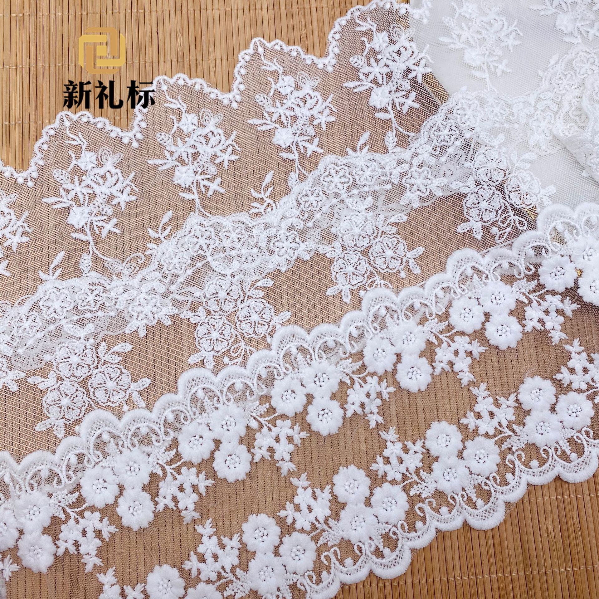 lace, mesh fabric, lace embroidery, star and heart dot accessories, milk silk embroidery, lace trim accessories Specification image