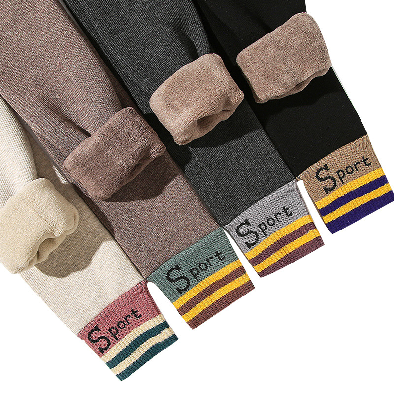 New Korean-style autumn and winter thickened and fleece nine-inch leggings for girls, patchwork sports ankle and winter warm pantyhose Item Picture