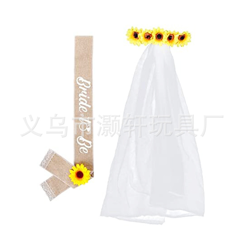 BRIDETOBE wedding dress accessories for bachelorette party sunflower veil linen dress with shoulder set Item Picture