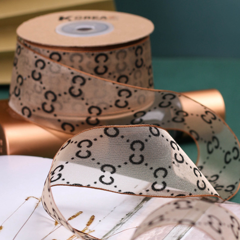 绒毛烫印字母点点带 DIY蝴蝶结发饰鲜花礼品盒包装半圆丝绒雪纺带