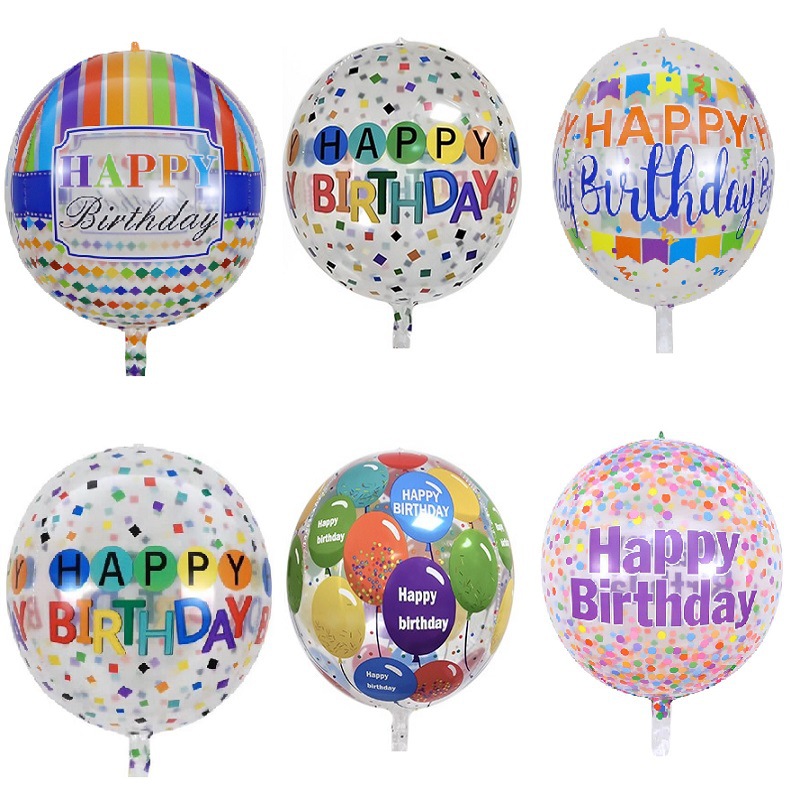 22寸透明生日快乐4D气球球形透明气球儿童节日派对主题布置装饰