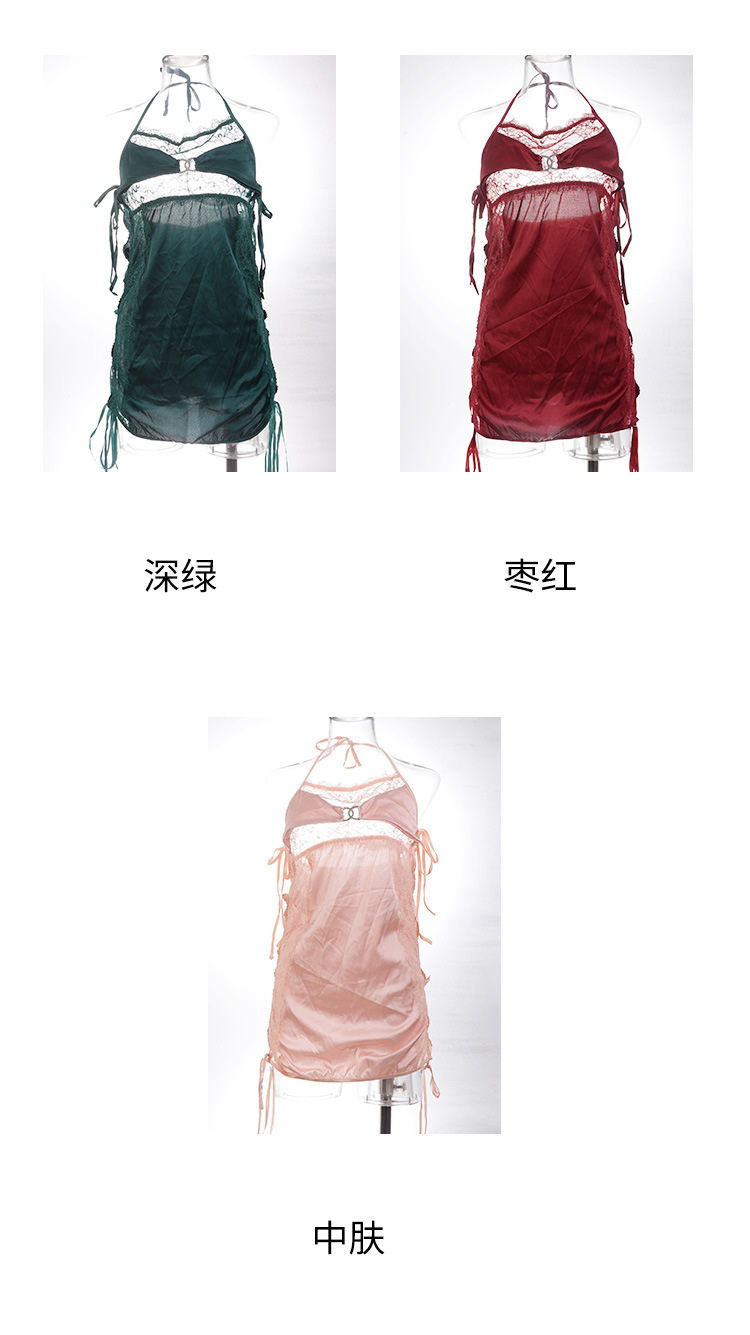 欧美绑带性感睡裙女紧身镂空弹力缎睡衣制服蕾丝花边网纱睡裙详情10