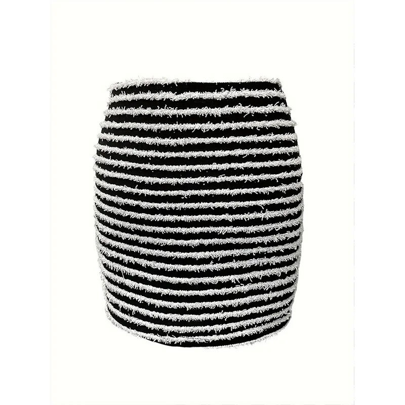 New Cross-Border European And American Women's Dress Fringe Sensuous Knitted Striped Wrap Hip Skirt Spice Girls Pure Wind Short Summer Women Application Scenario