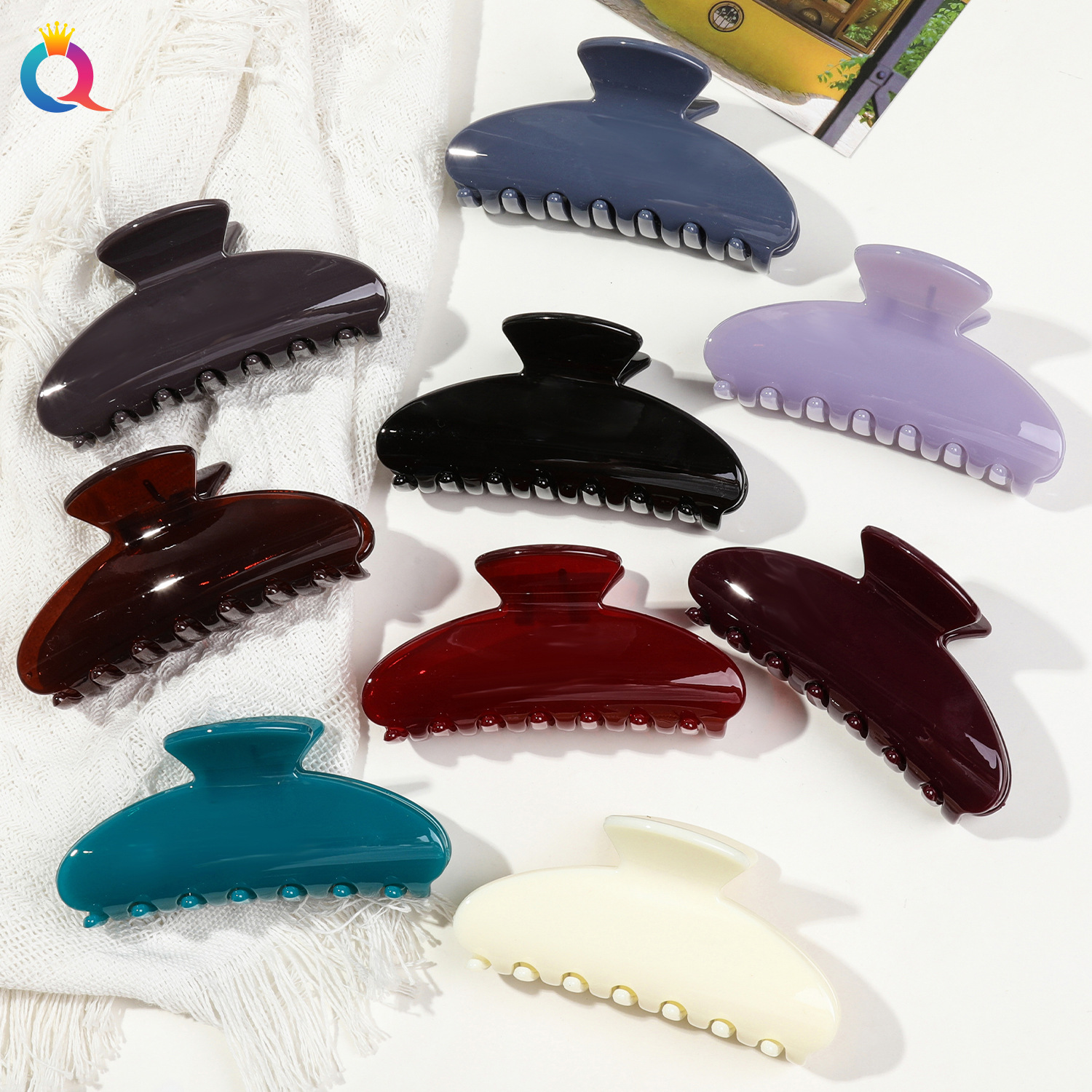 Qiyue Cross-border Autumn and Winter square-head Grab clip shows hair volume, high-end UV-painted back head plate hair clip, high-end shark clip