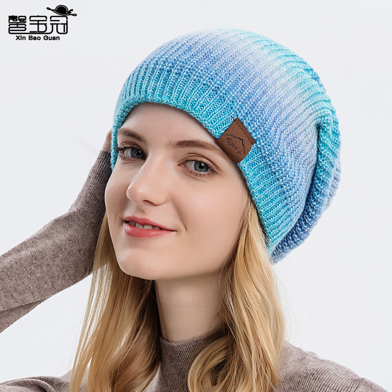 9858 Autumn/Winter new knitted hat, cross-border European and American trend gradient tie-dyed warm hat, rainbow fashionable woolen hat for women