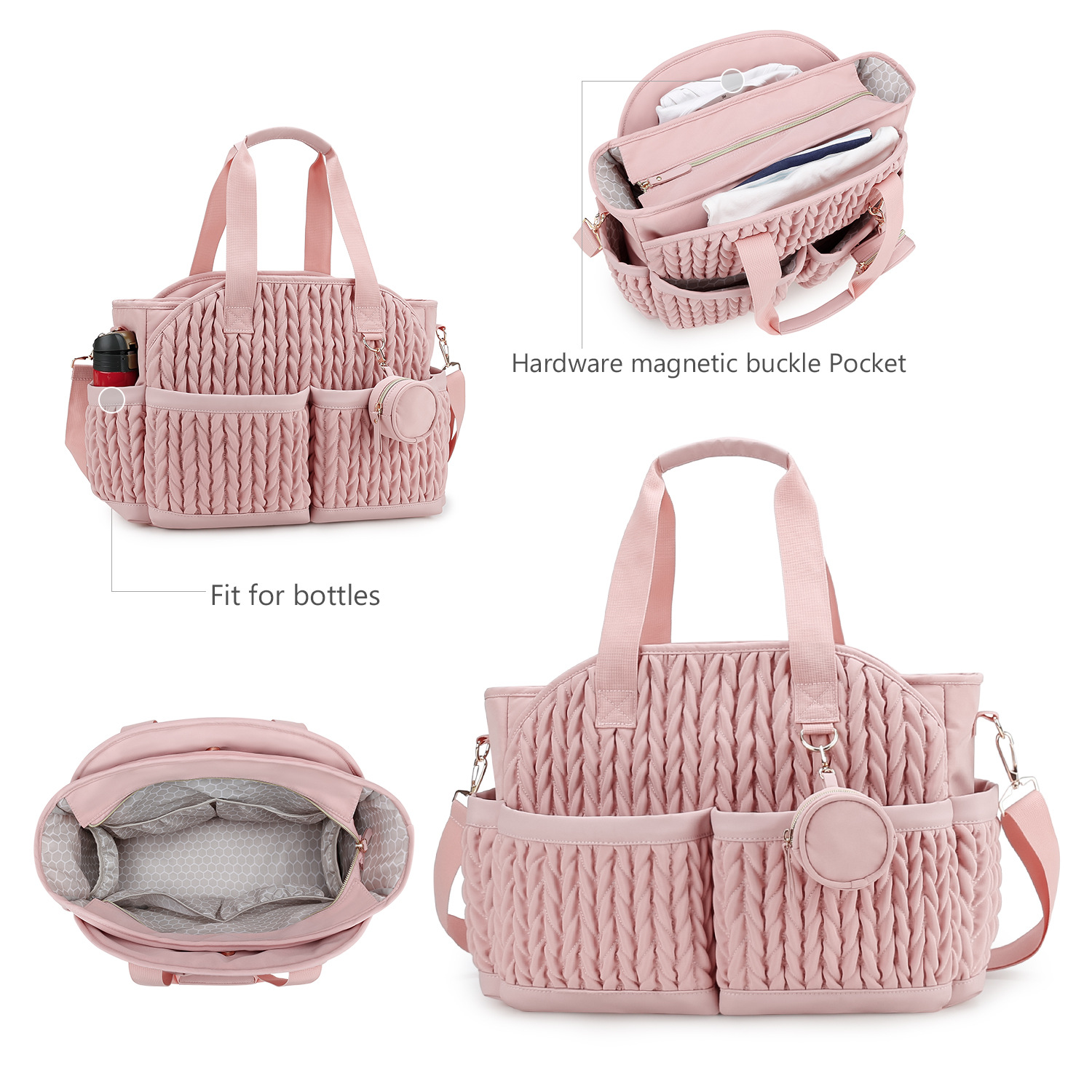 2025 New quilted Mommy Bag, single-shoulder hand-carry storage bag, waterproof fabric, heat preservation, baby and maternity travel diapers
