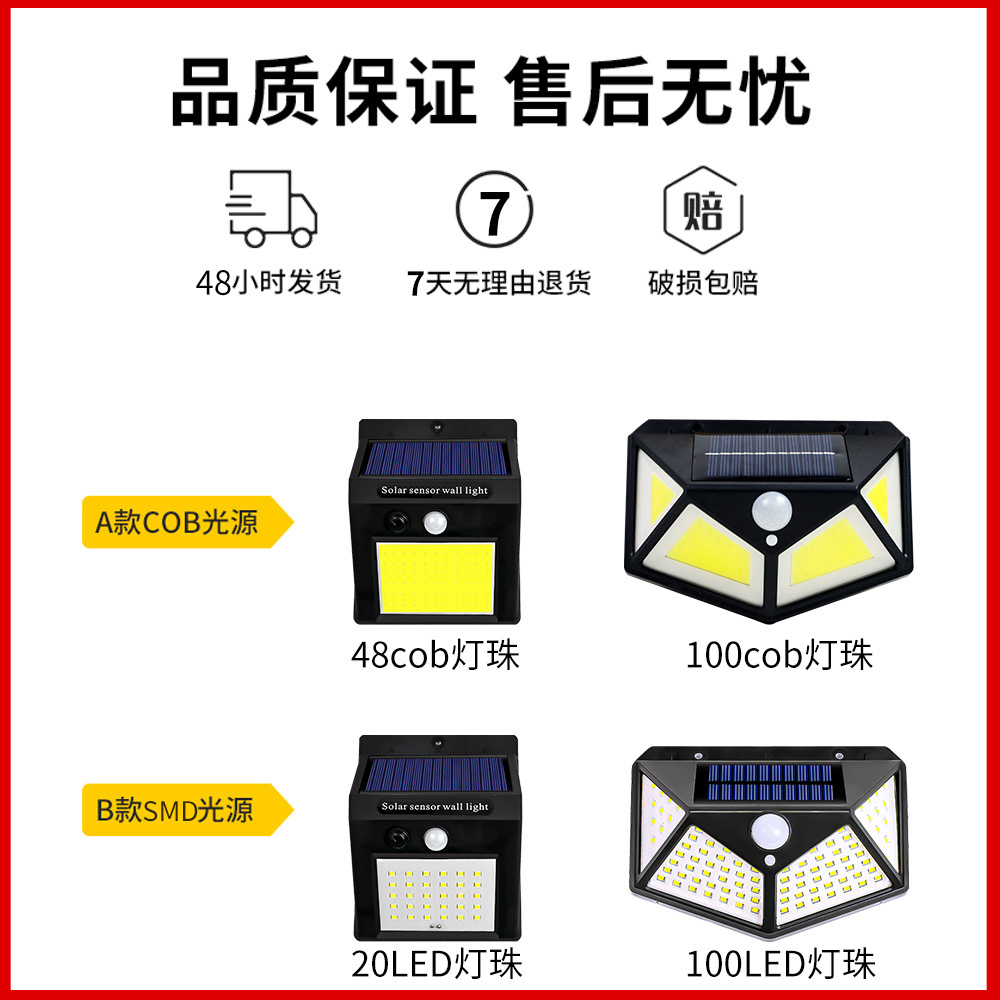 Outdoor courtyard sensor solar lamp, household charging lighting, 100LED four-sided waterproof outdoor solar wall lamp Application Scenario