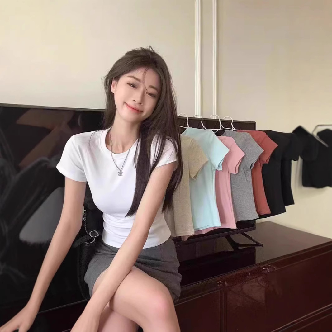 外贸白色短袖t恤女2025春夏新款打底衫女装韩版修身辣妹内搭上衣T
