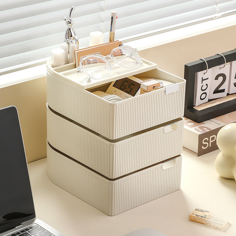 Rotatable Desktop Storage Box Household Drawer Type Desk Stationery Pen Holder Cosmetic Locker Dustproof Storage Rack