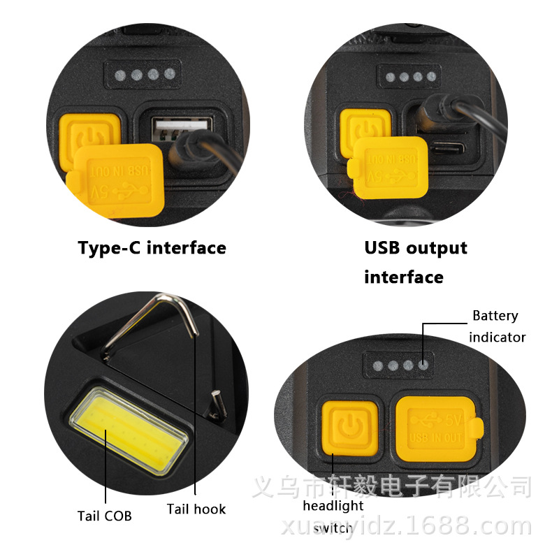 Cross-Border New Multi-Functional Charging Led Searchlight Strong Flashlight Outdoor High-Power Lighting Strong Hand Lamp details Picture