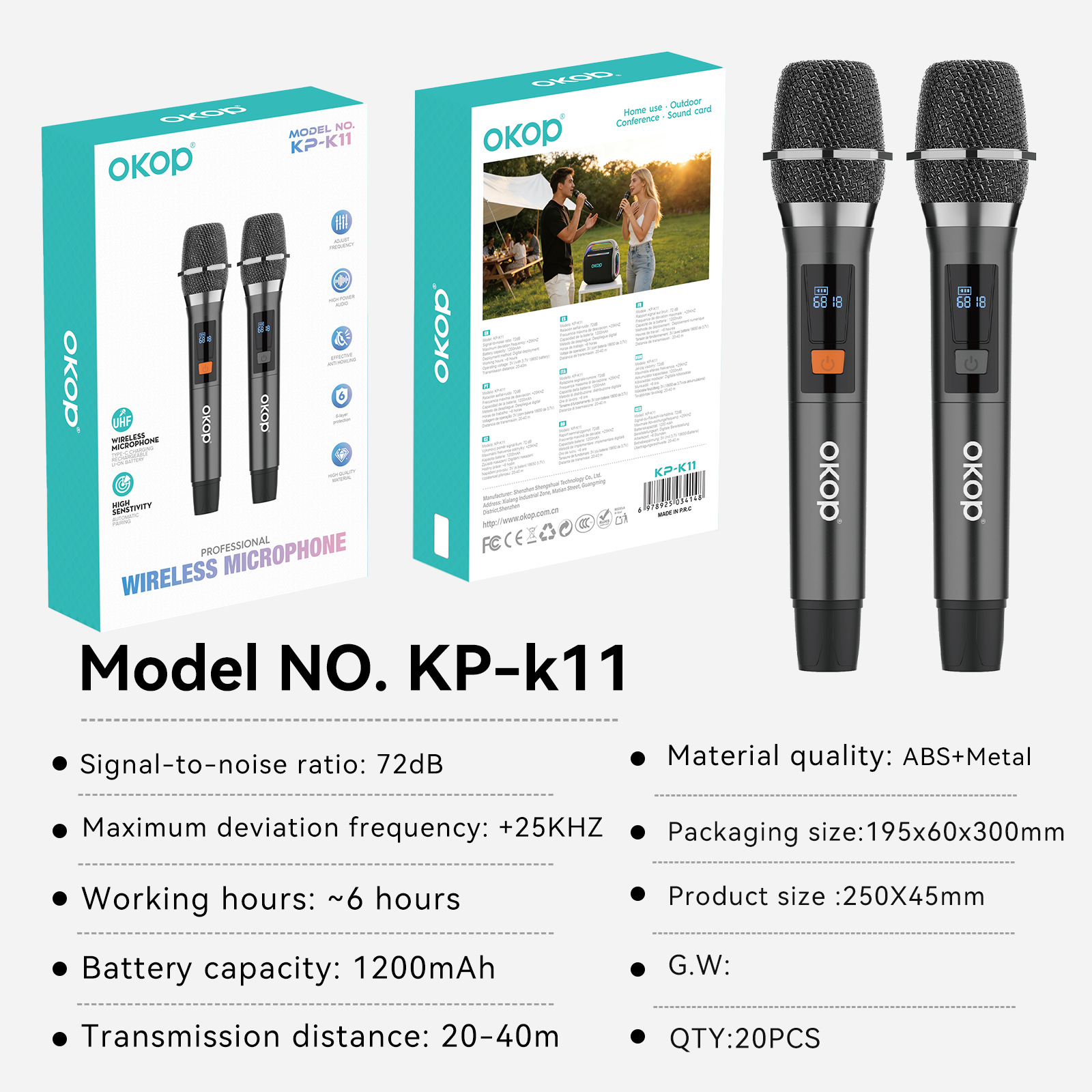 KP-K universal wireless microphone 2.4G universal karaoke, second-hand handheld microphone, square dance audio for cross-border use Specification image