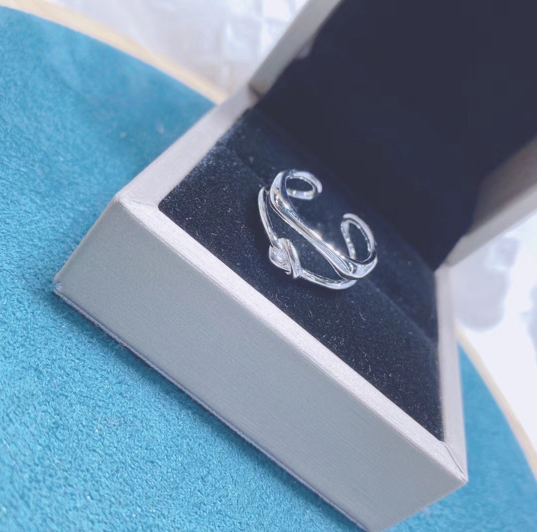 925银双层扭绳打结戒指欧美气质时尚百搭开口戒指食指关节戒配饰