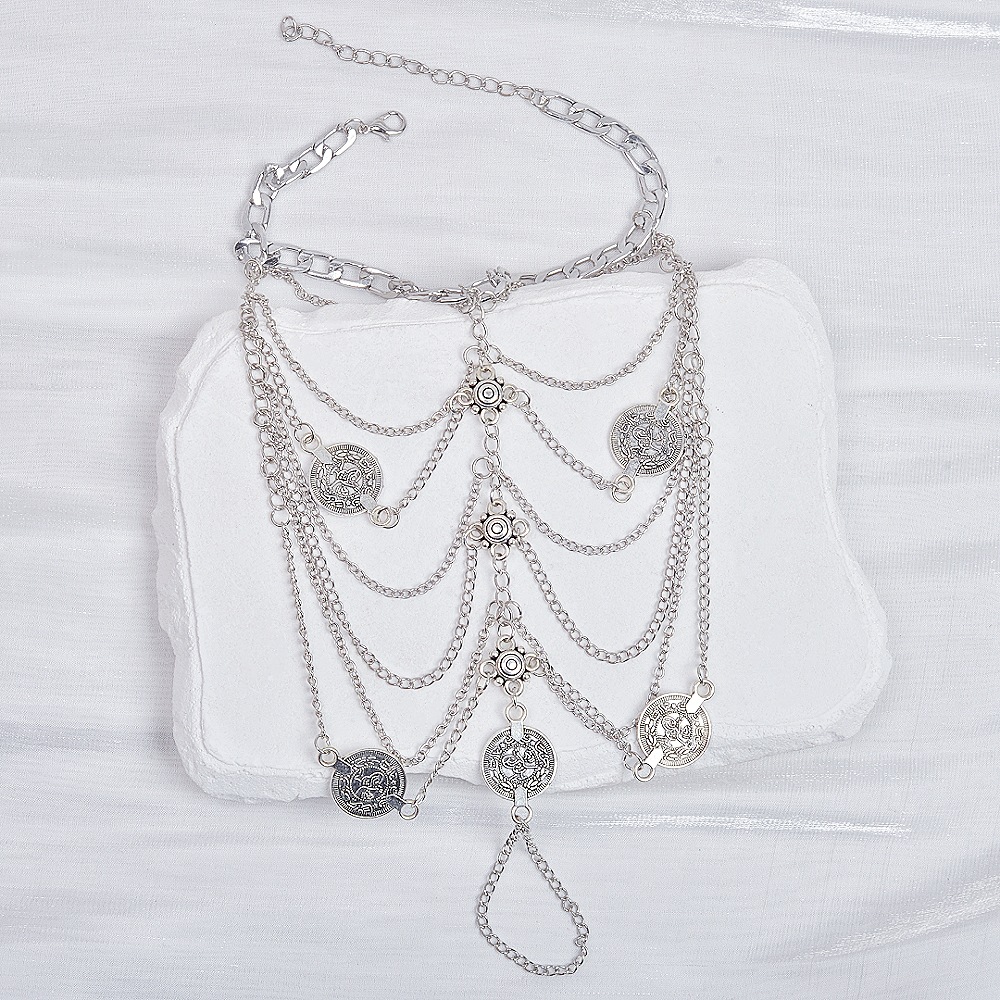 时尚多层流苏足饰女脚背链宫廷风脚链  异域风情纯欲性感金属脚链图