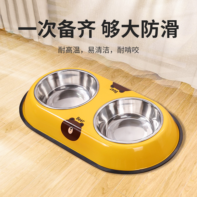 新款不锈钢狗碗宠物碗双碗一体狗盆防打翻狗碗饮水喂食器猫碗批发