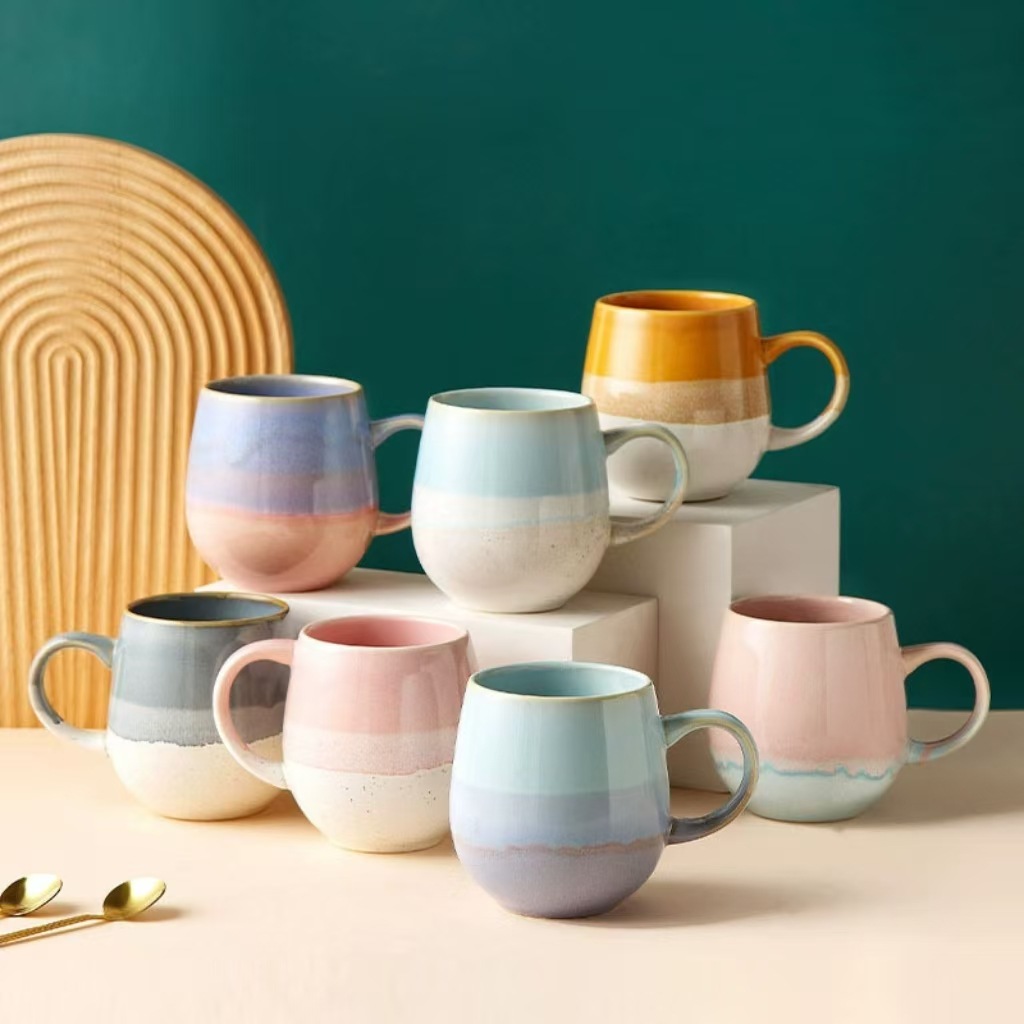 Cross-border creative water cups, large-capacity ceramic cups, custom-made gift coffee cups, ceramic mugs, simple and elegant