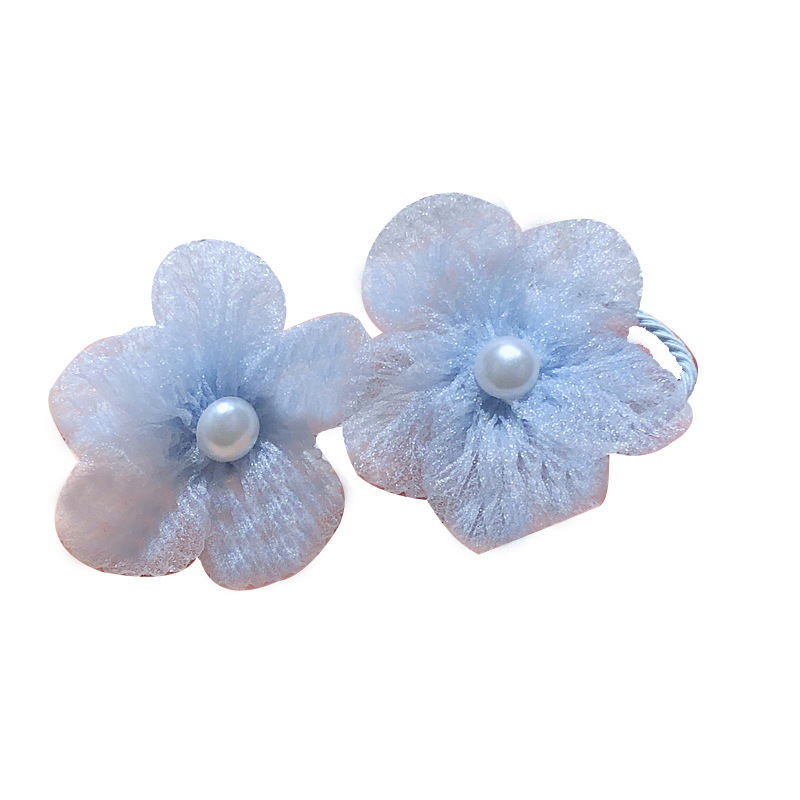 South Korea For Children's Hair Rope Organza Five-Petal Flower Hair Circle Girls Tie Headwear Does Not Hurt The Hair Red Cute Item Picture